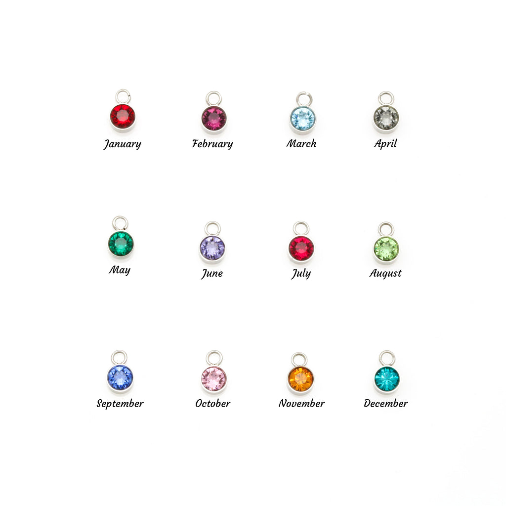 Birthstone color chart for each month, January to December