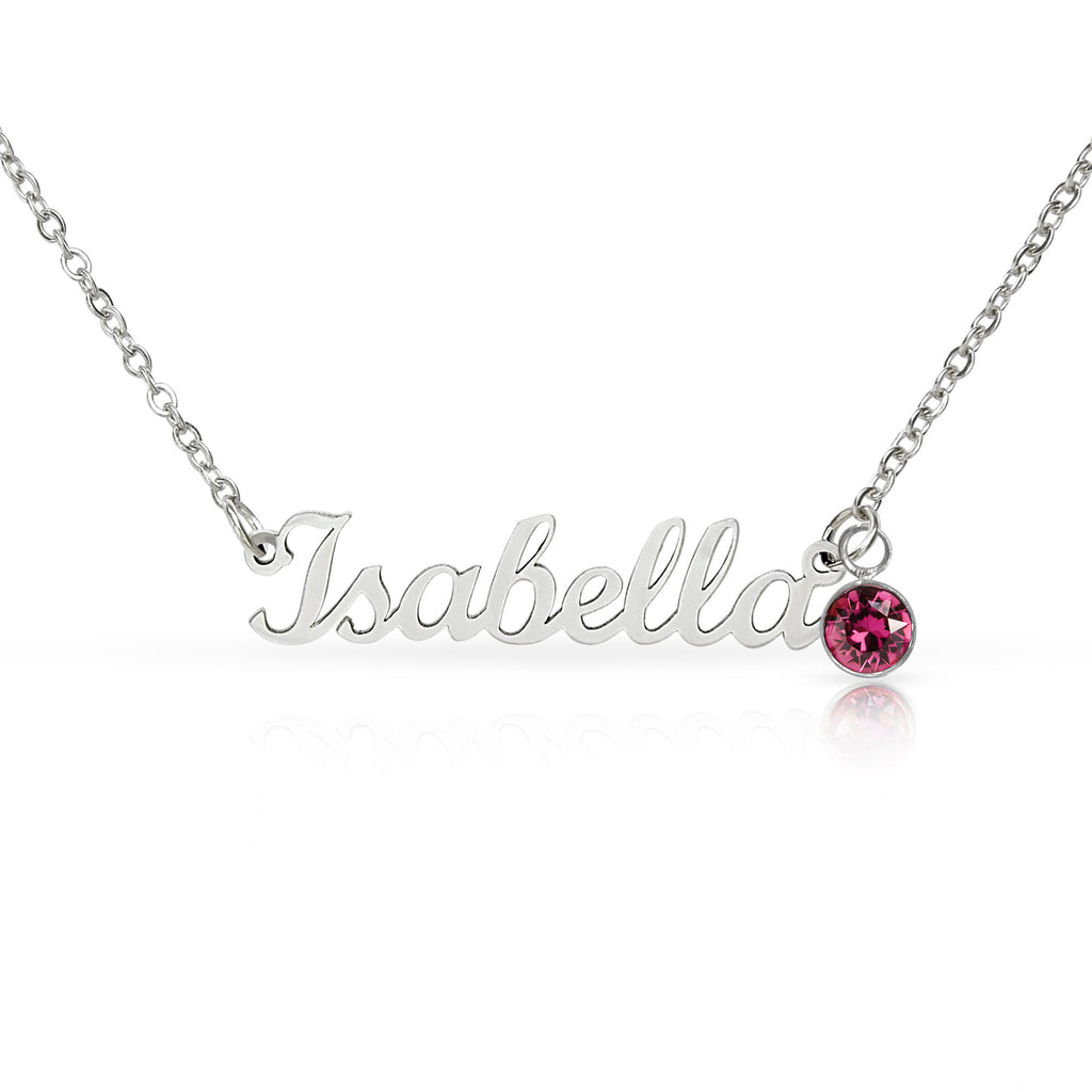 Stainless steel name necklace with birthstone charm