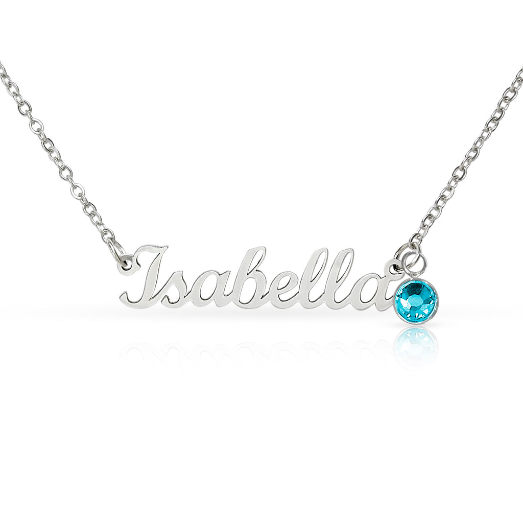 Stainless steel name necklace with birthstone charm