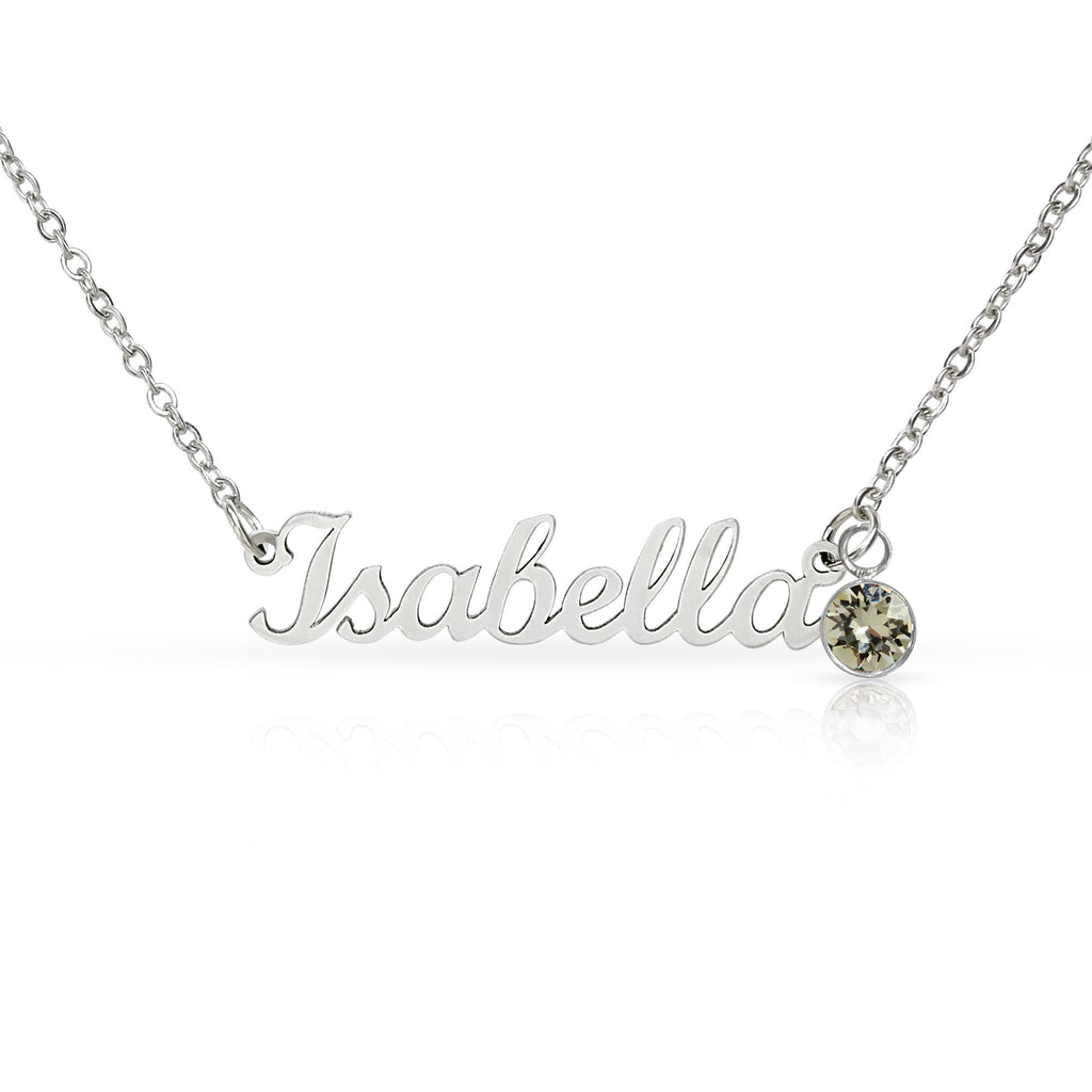 Stainless steel name necklace with birthstone charm