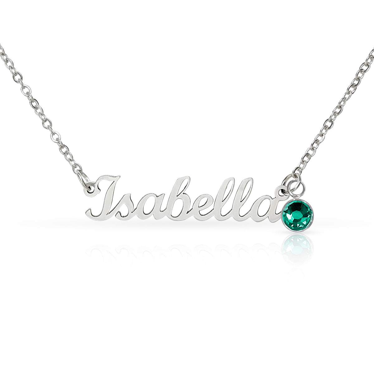 Stainless steel name necklace with birthstone charm