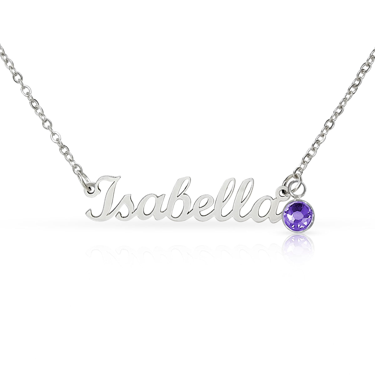 Stainless steel name necklace with birthstone charm