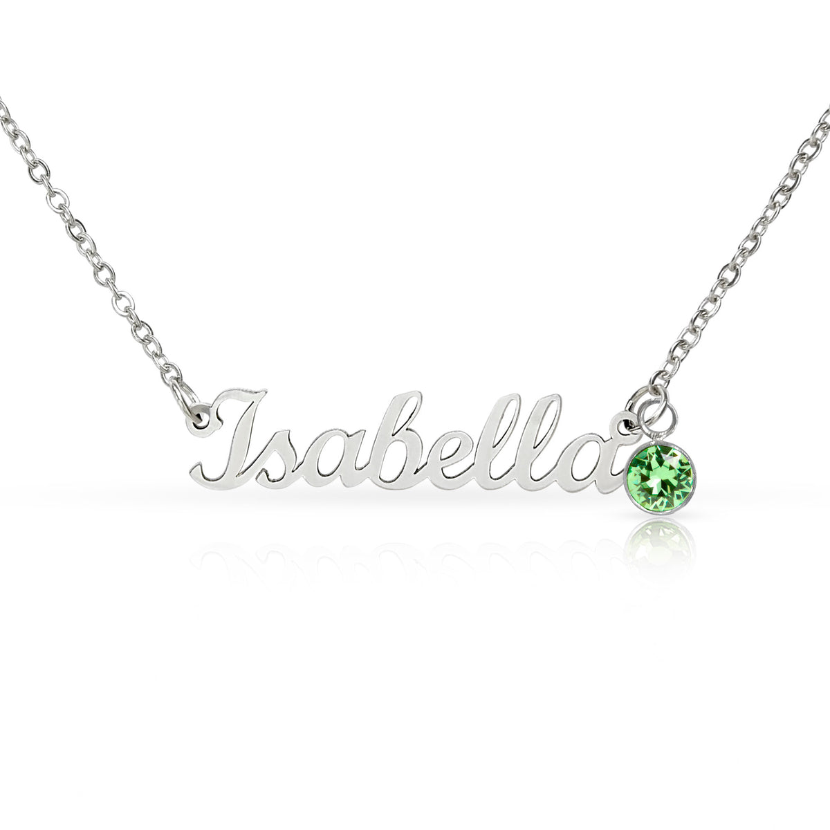 Stainless steel name necklace with birthstone charm