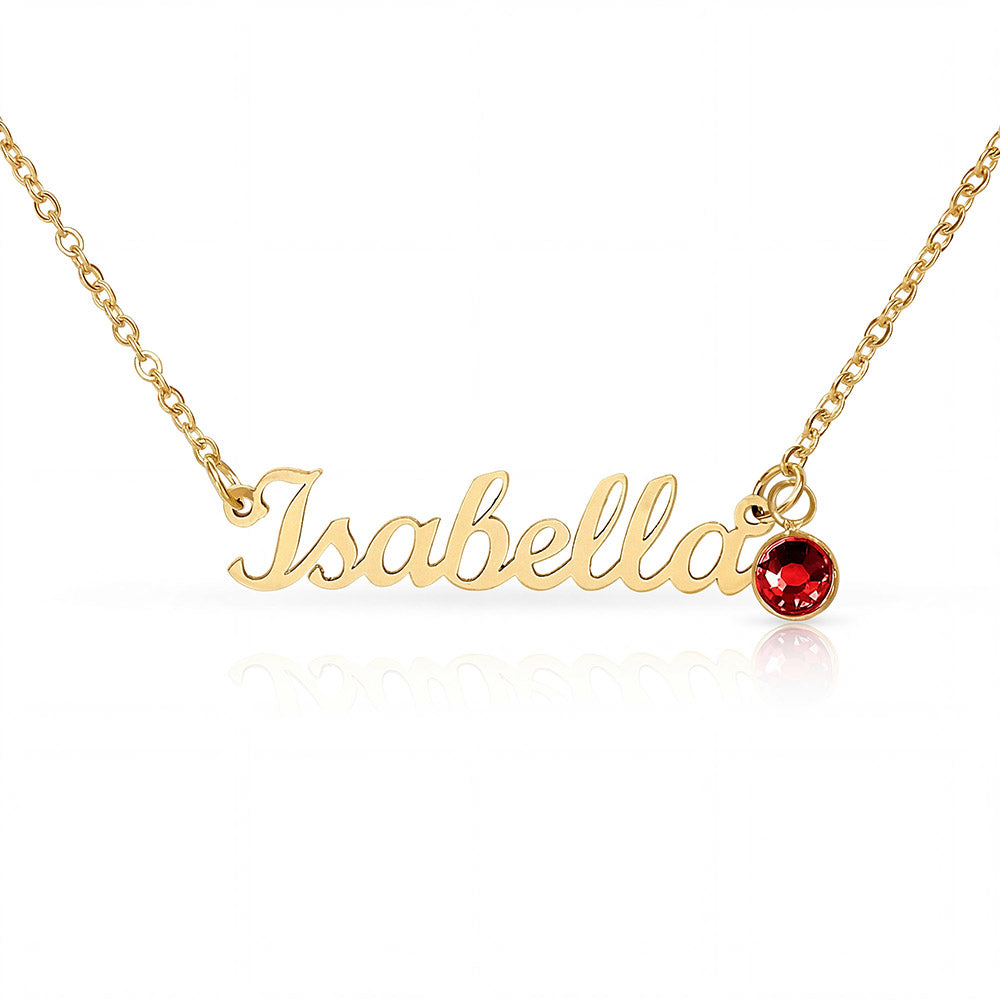 18k gold finish name necklace with birthstone charm